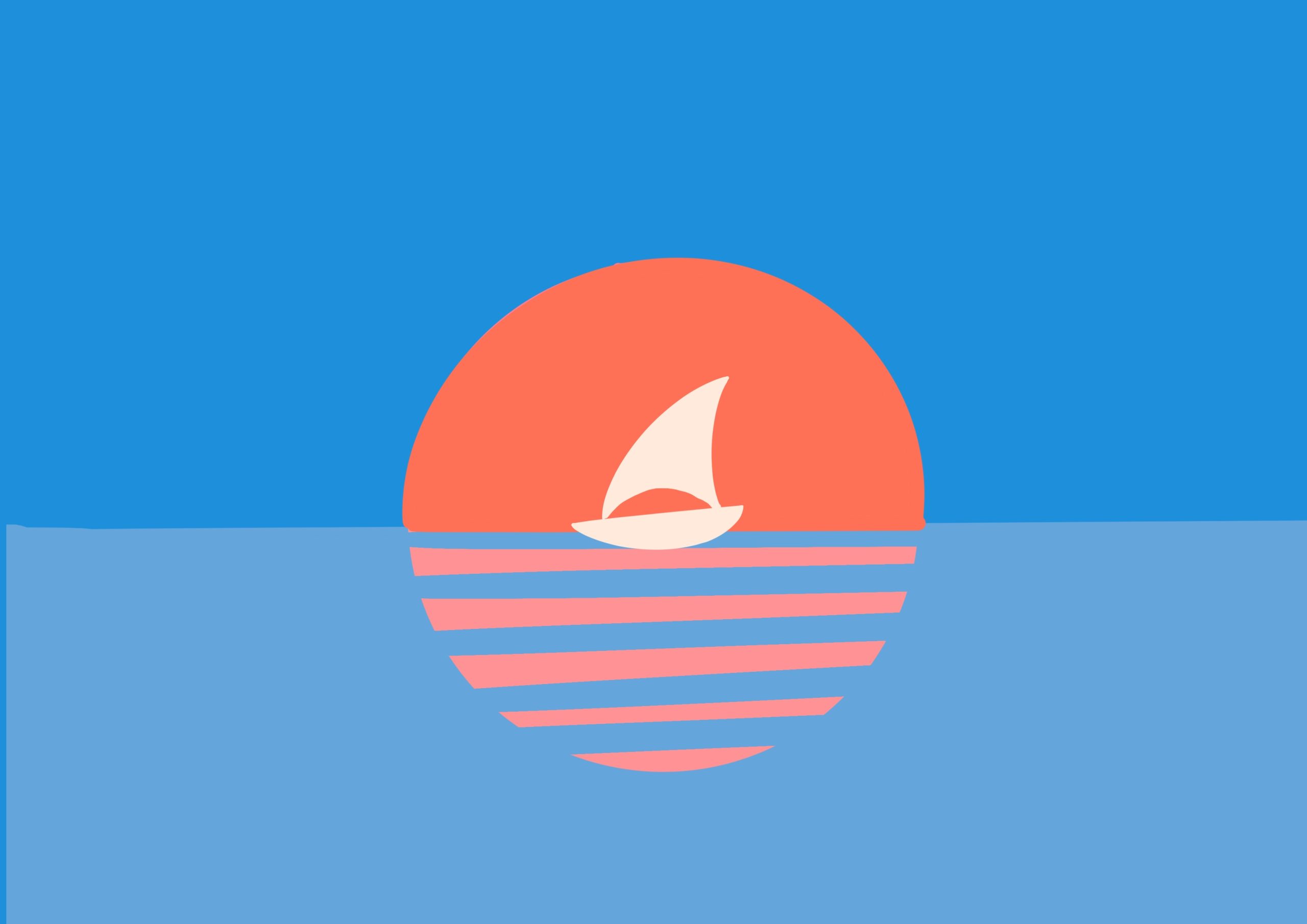 illustration showing a boat navigating in the unset